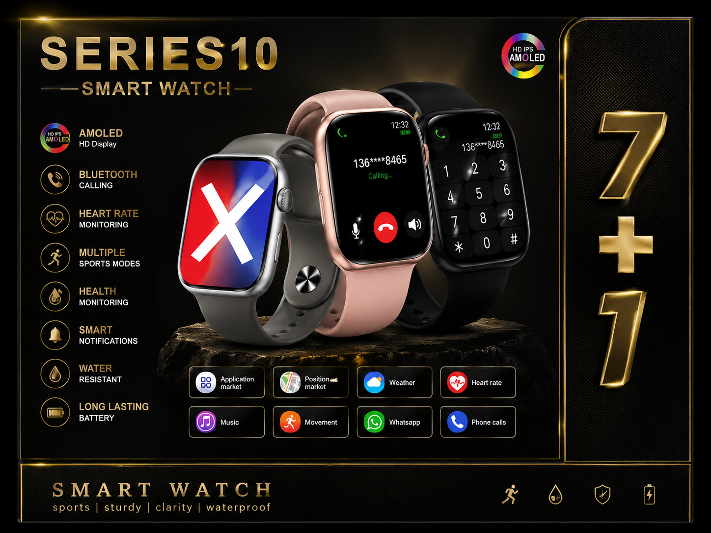 Series 10 Smart Watch 7+1 Bluetooth Calling Smartwatch | AMOLED Display | Health Monitoring | Sports Mode | Android & iPhone Compatible