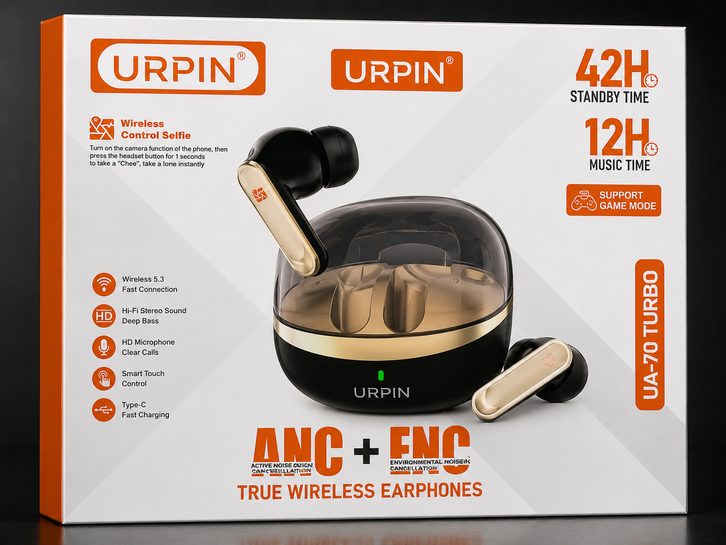 Buy URPIN UA-70 Turbo True Wireless Earbuds featuring ANC + ENC noise cancellation, Bluetooth connectivity, gaming mode, 42-hour standby time, and premium Hi-Fi sound.
