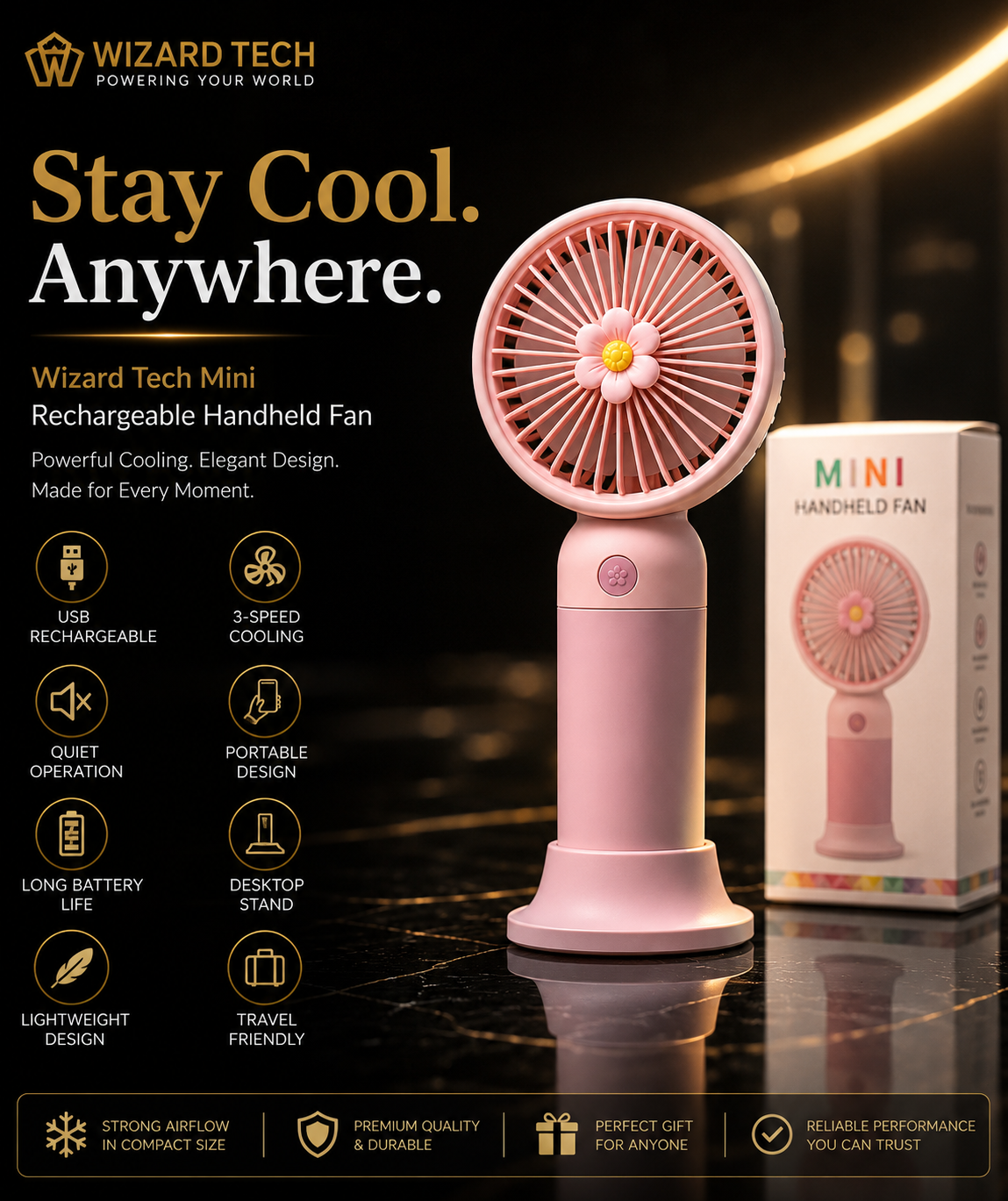  Cute rechargeable mini fan for travel, office, home and outdoor use
