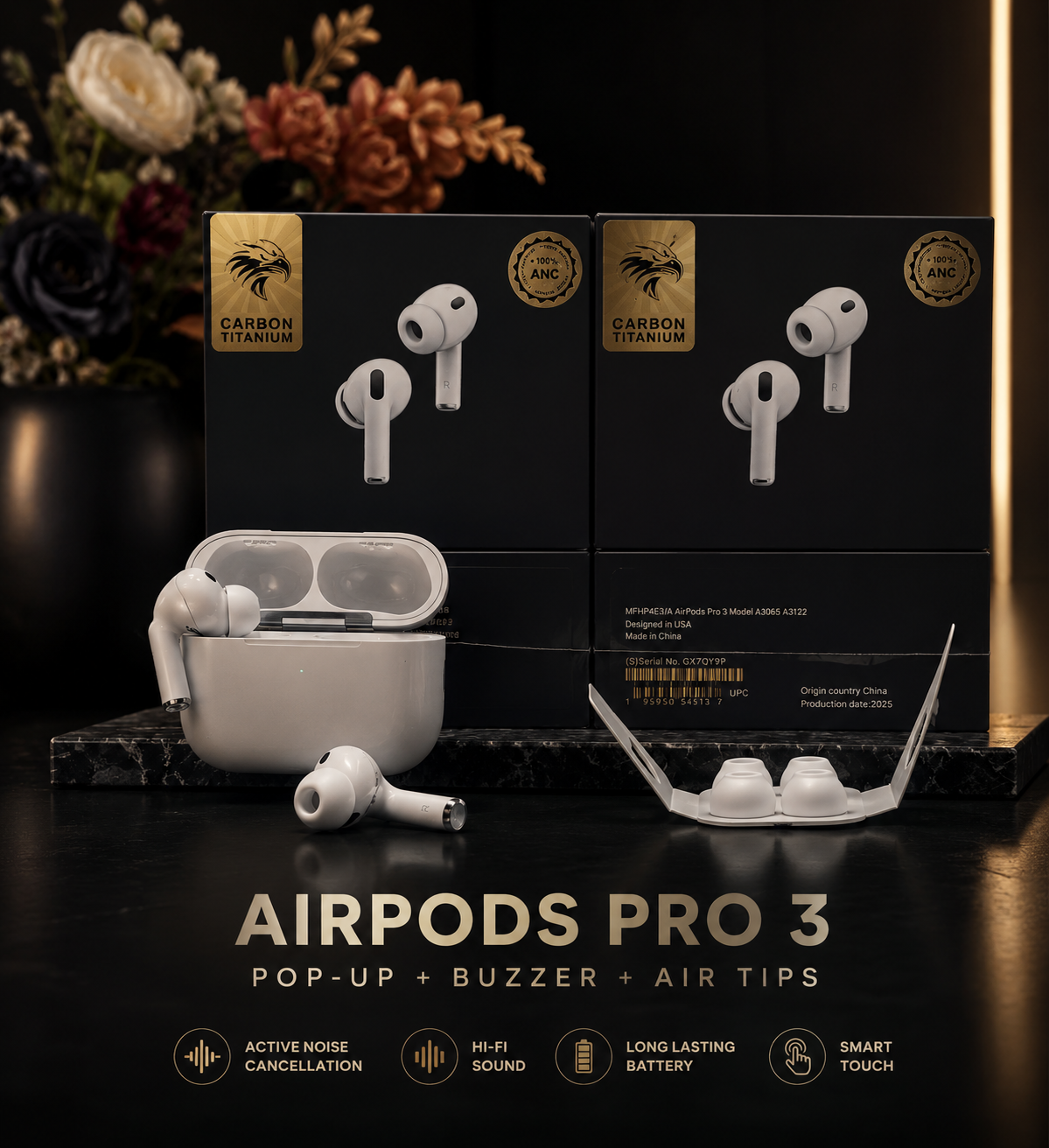 Premium Bluetooth 5.3 AirPods Pro 3 TWS earbuds with Active Noise Cancellation