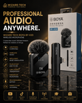 Alt Text 3: Professional BOYA BY-V20 clip-on wireless microphone with windscreen for iPhone video recording