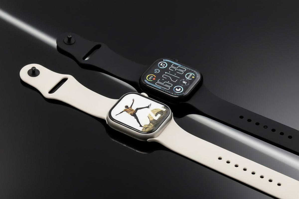 Smart watch with black silicone strap and digital display