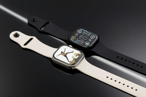 Smart watch with black silicone strap and digital display